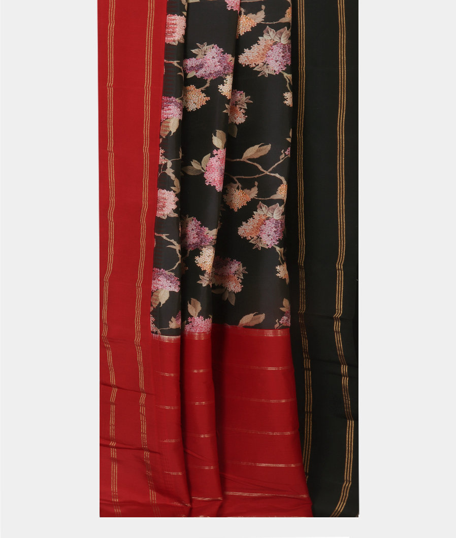 Black Printed Soft Silk Saree T4487762