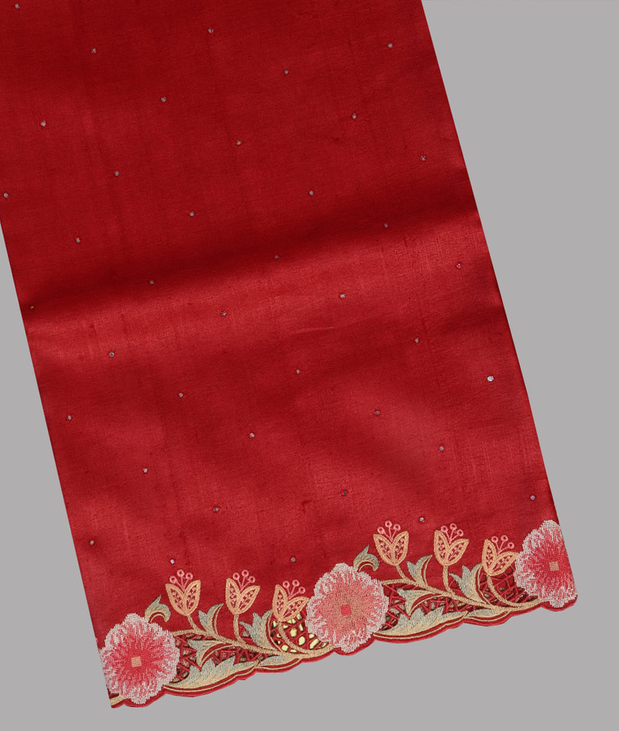 Red Tussar Cutwork Saree T399891-image