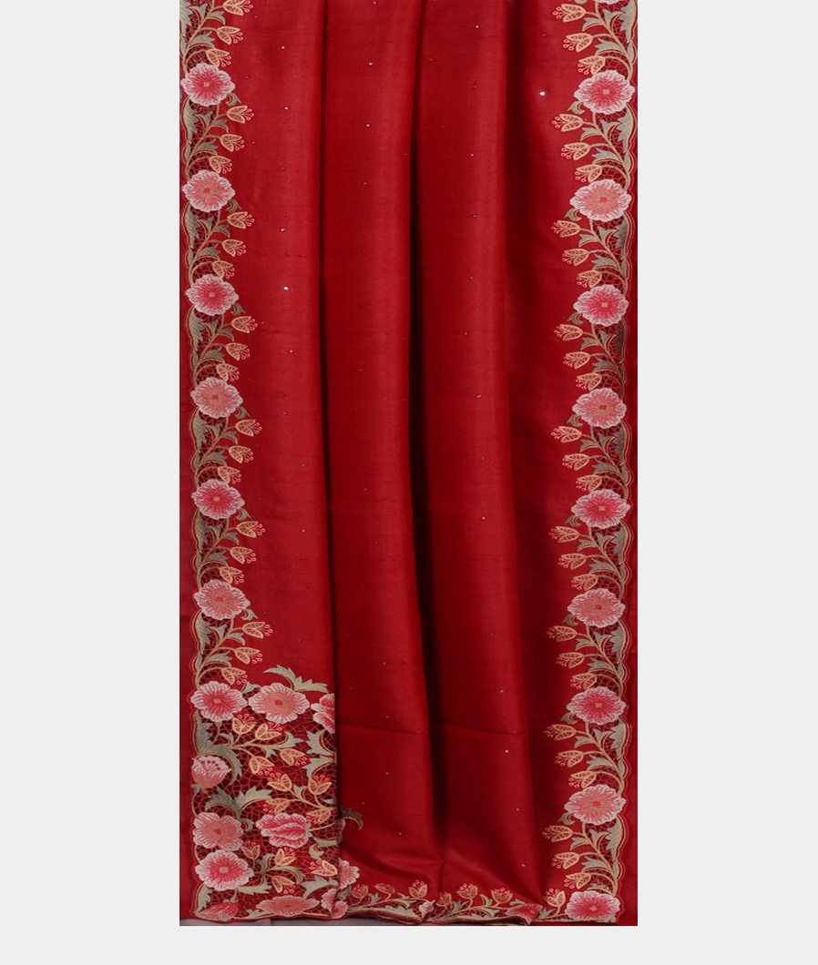 Red Tussar Cutwork Saree T3998912