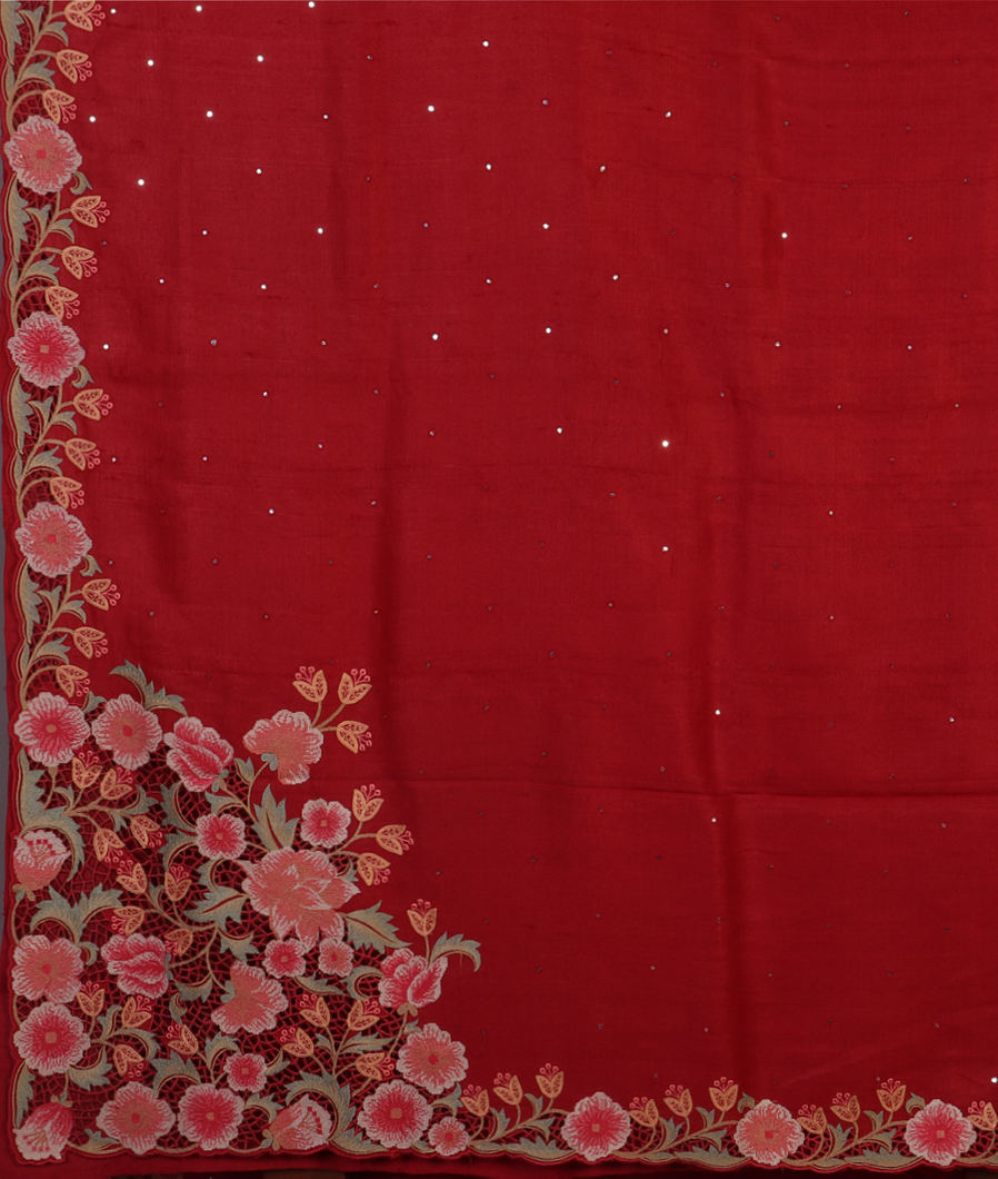 Red Tussar Cutwork Saree T3998914