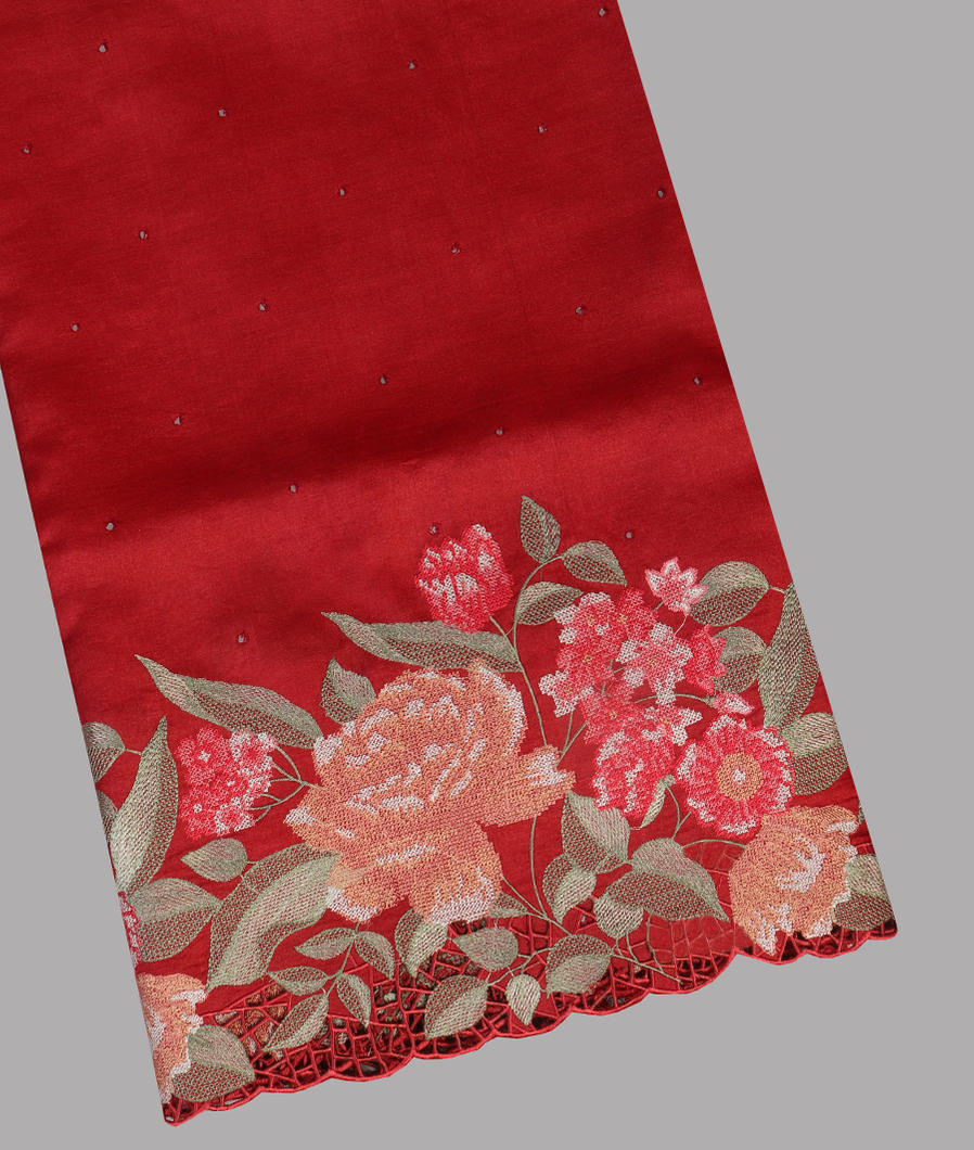 Red Tussar Cutwork Saree T444253-image