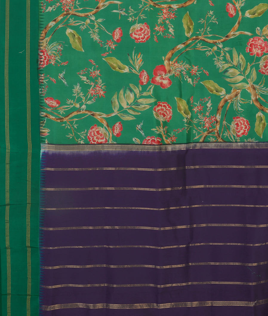 Green Printed Soft Silk Saree T4487814