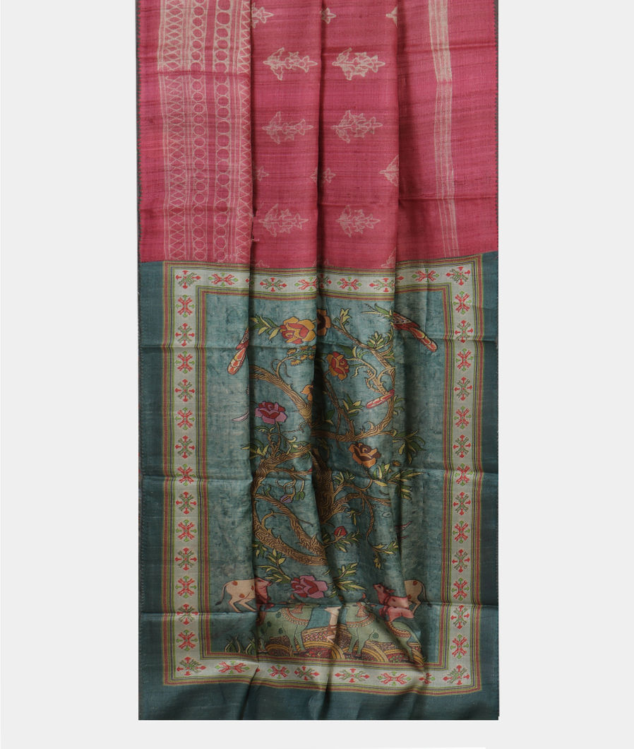 Pink Tussar Printed Saree T4451212