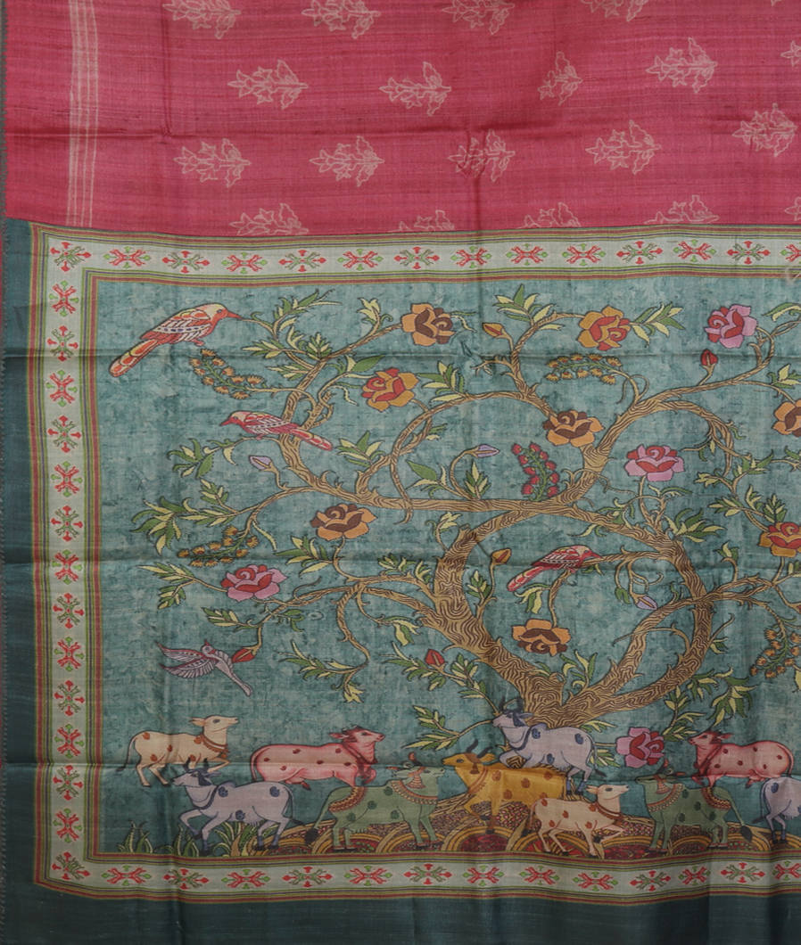 Pink Tussar Printed Saree T4451214