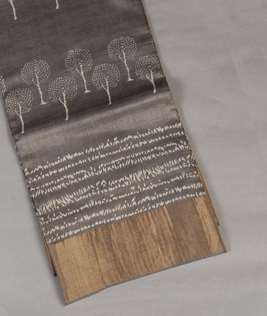 Grey Tussar Printed Saree T423380-image