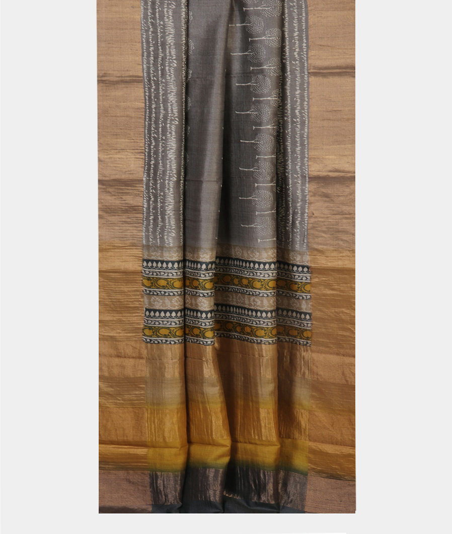Grey Tussar Printed Saree T4233802