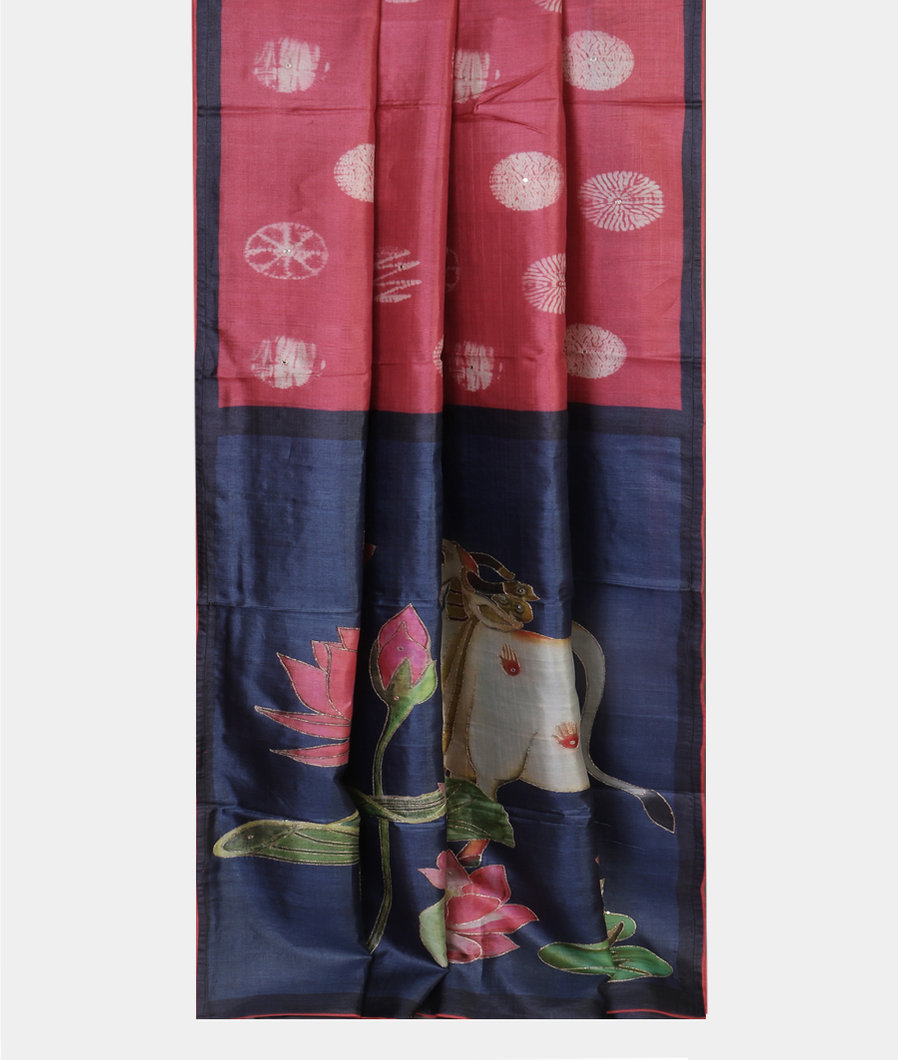 Pink Tussar Embroidery Saree T4163642