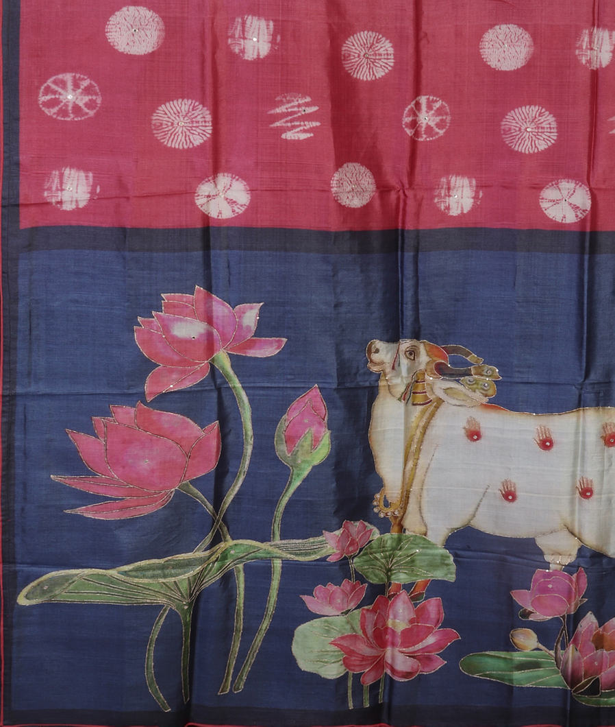 Pink Tussar Embroidery Saree T4163644