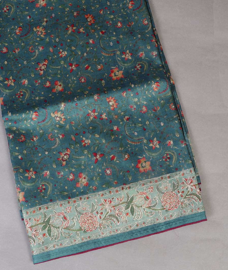 Blue Tussar Embroidery Saree T369160-image
