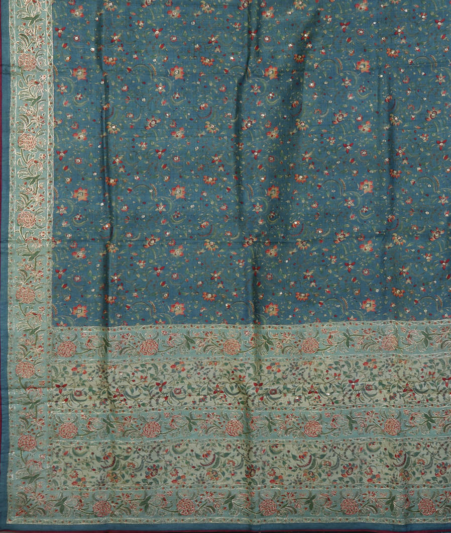 Blue Tussar Embroidery Saree T3691604
