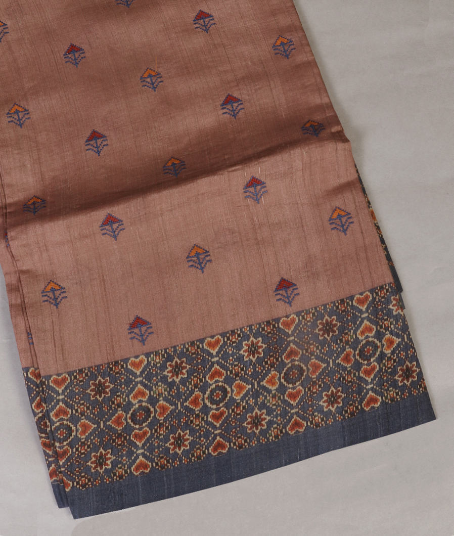 Brown Tussar Embroidery Saree T312817-image