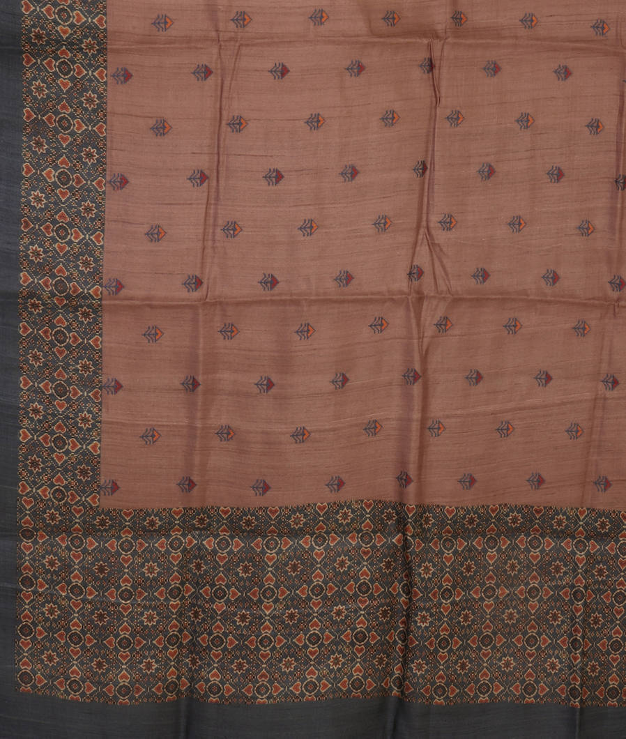 Brown Tussar Embroidery Saree T3128174