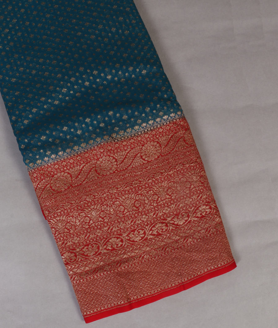 Peacock Blue Banaras Georgette Silk Saree T443661-image