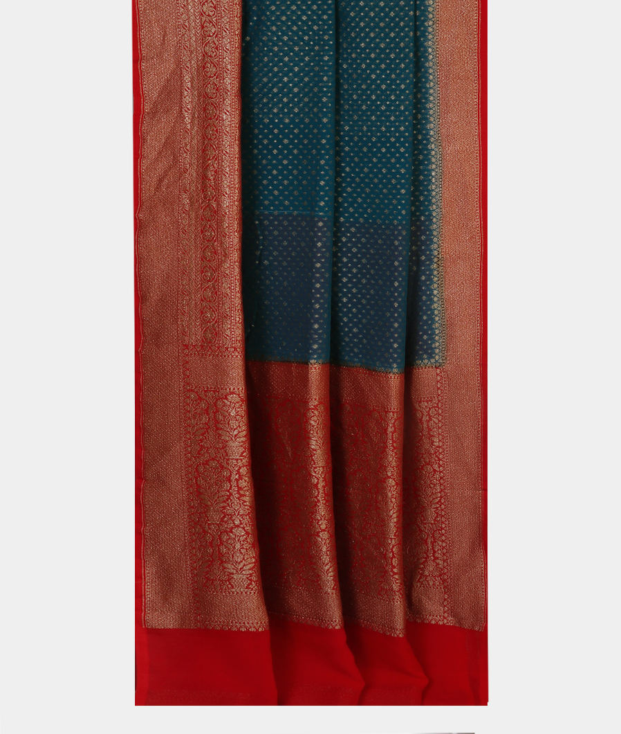 Peacock Blue Banaras Georgette Silk Saree T4436612