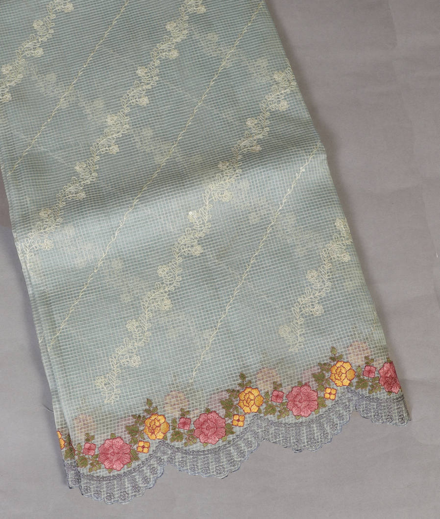 Bluish Grey Silk Kota Embroidery Saree T446287-image