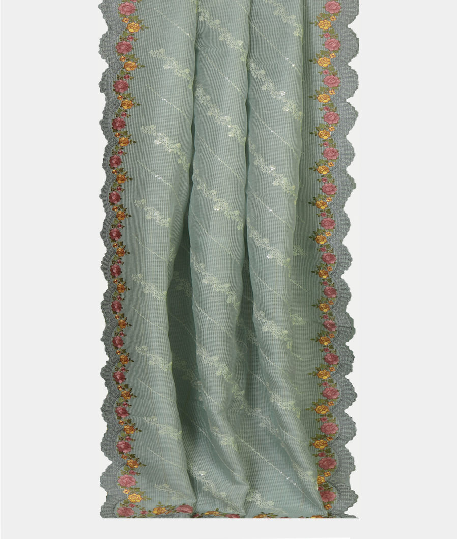 Bluish Grey Silk Kota Embroidery Saree T4462872