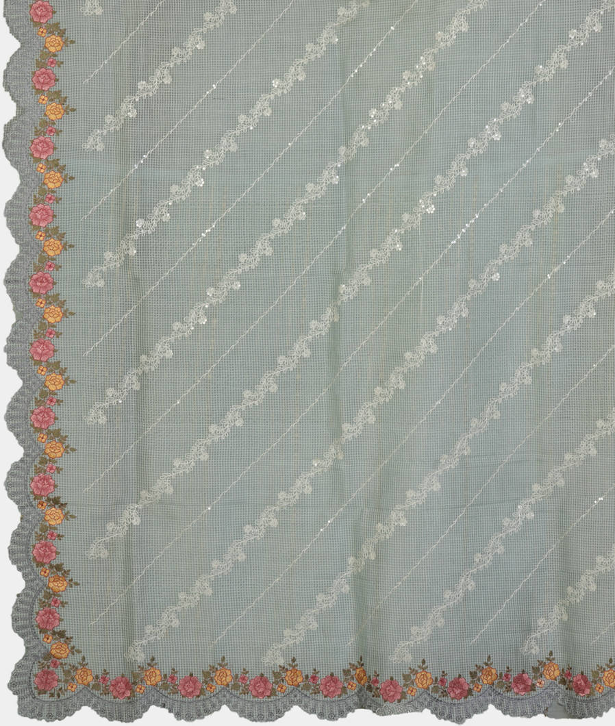 Bluish Grey Silk Kota Embroidery Saree T4462874