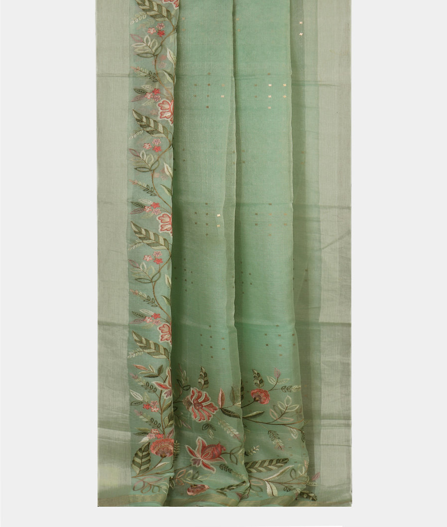 Green Kora Organza Embroidery Saree T4356192