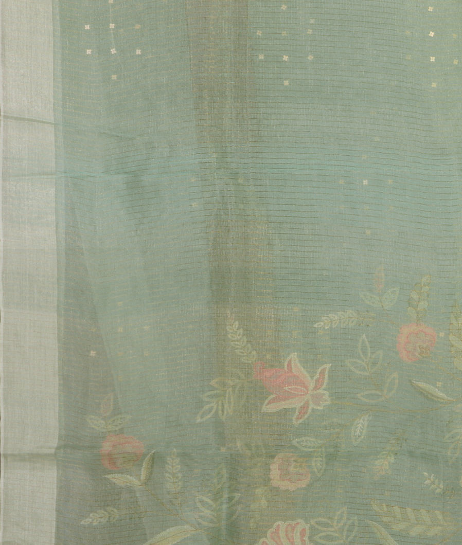 Green Kora Organza Embroidery Saree T4356193