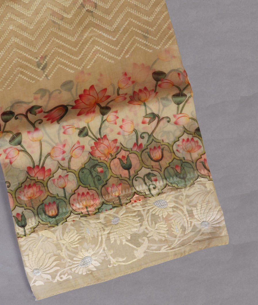 Beige Kora Organza Embroidery Saree T446284-image