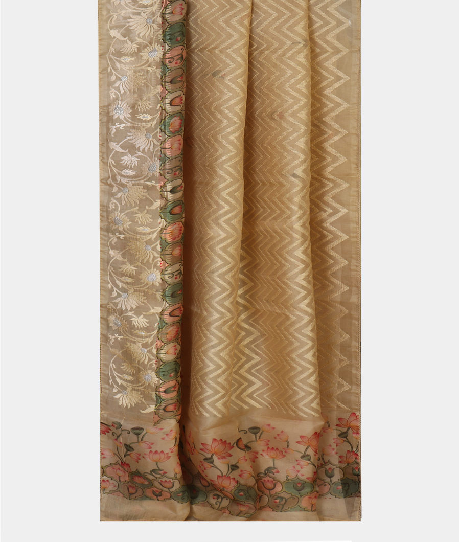 Beige Kora Organza Embroidery Saree T4462842