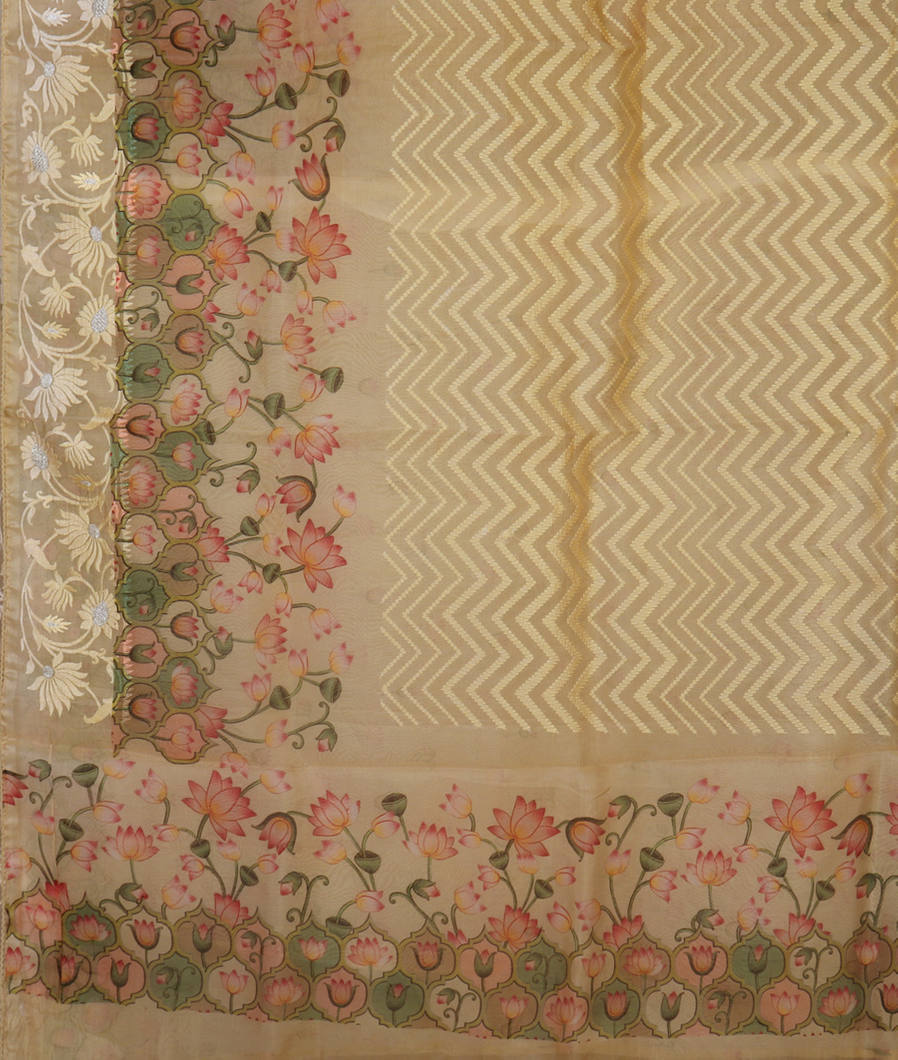 Beige Kora Organza Embroidery Saree T4462844