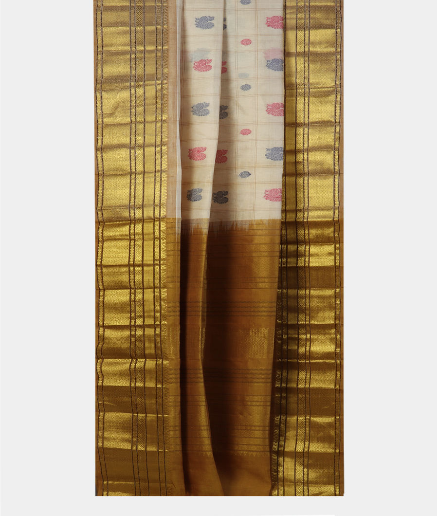 Off - White Silk Cotton Saree T4511852