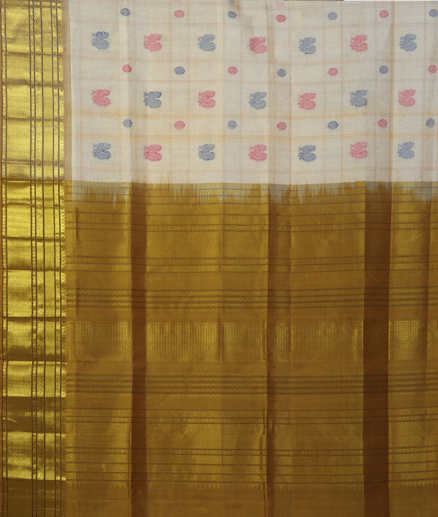 Off - White Silk Cotton Saree T4511854