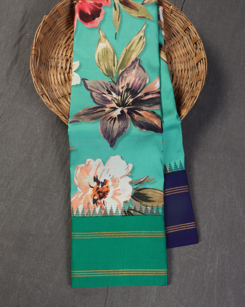 Blue Printed Soft Silk Saree T446923-image