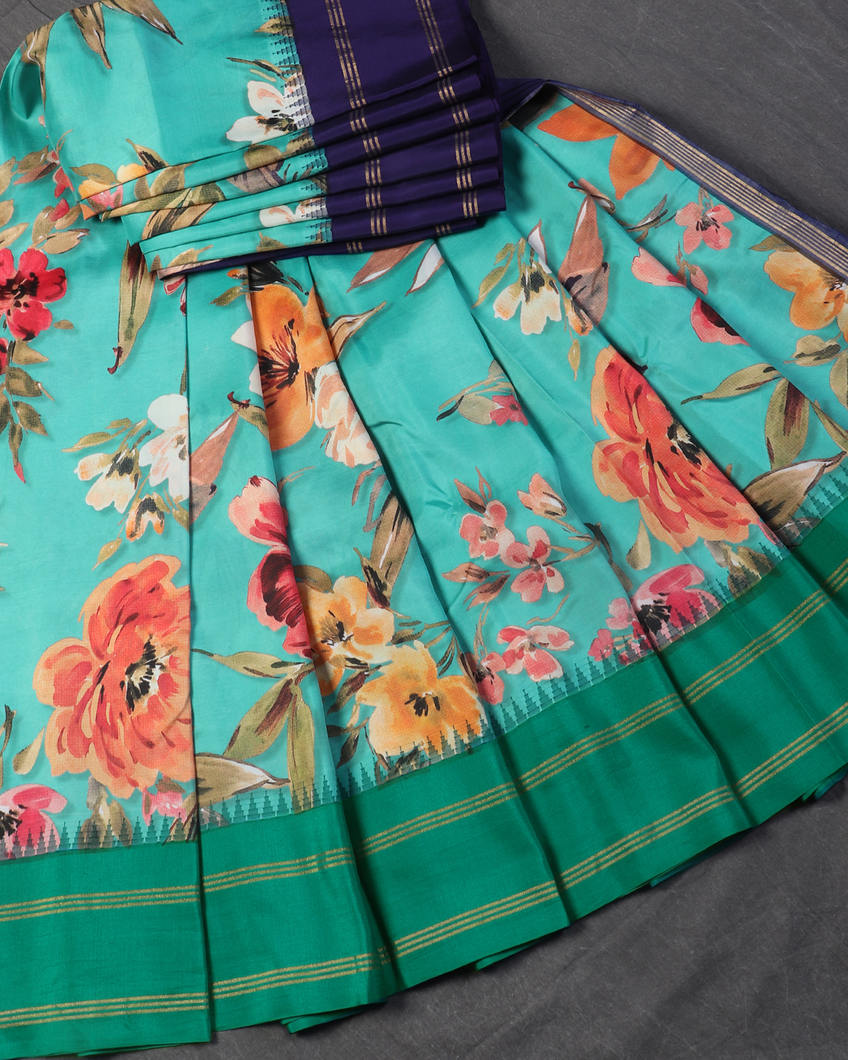 Blue Printed Soft Silk Saree T4469232