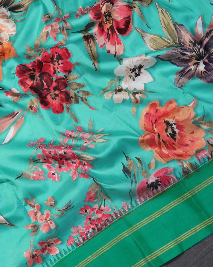 Blue Printed Soft Silk Saree T4469234