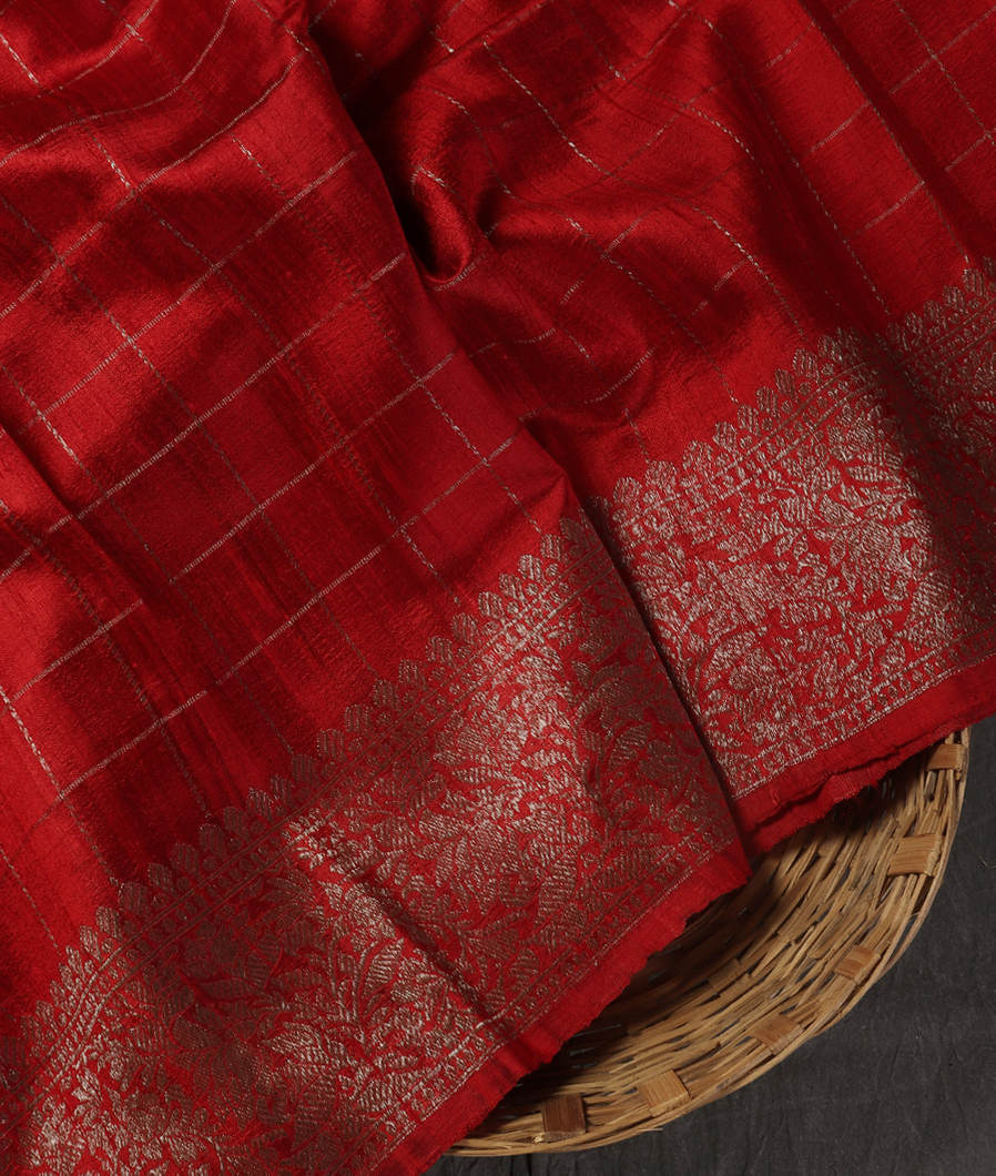 Red Banaras Tussar Saree T450482-image