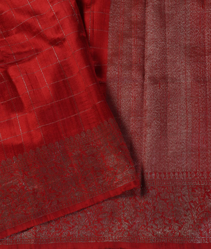 Red Banaras Tussar Saree T4504822