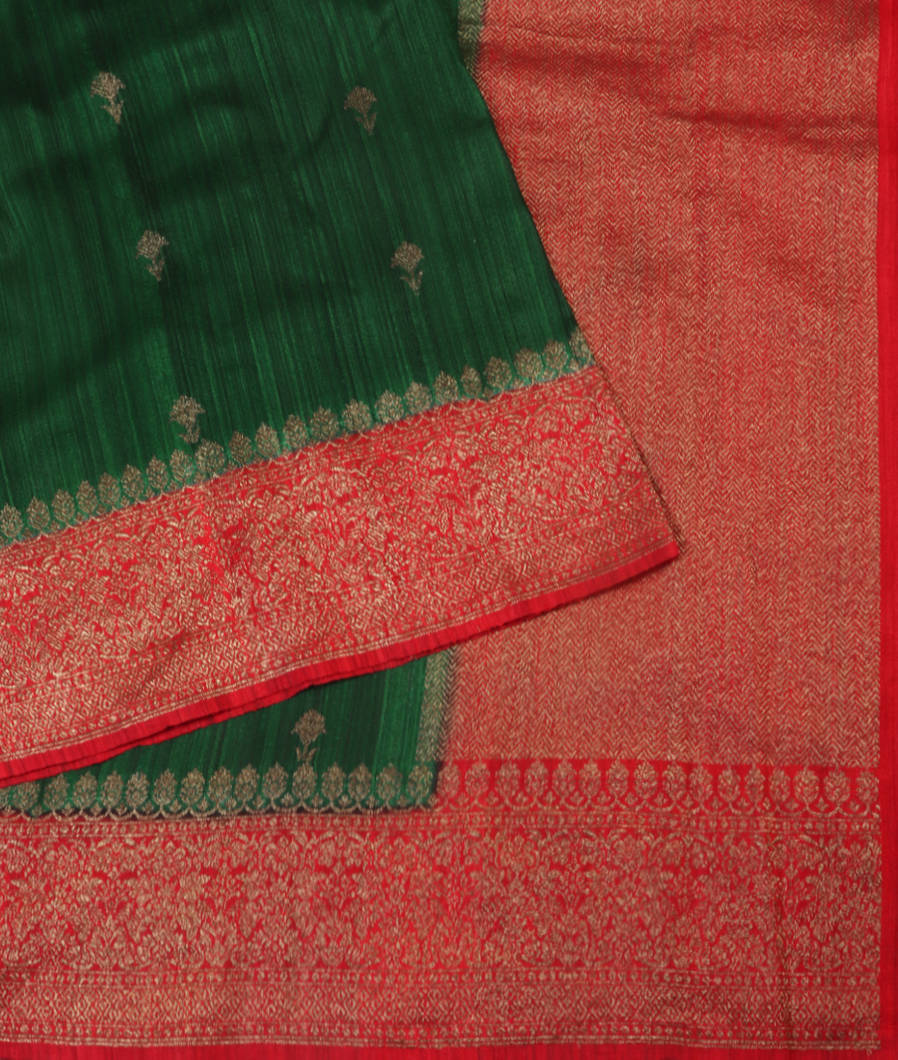 Bottle Green Banaras Tussar Saree T4388812