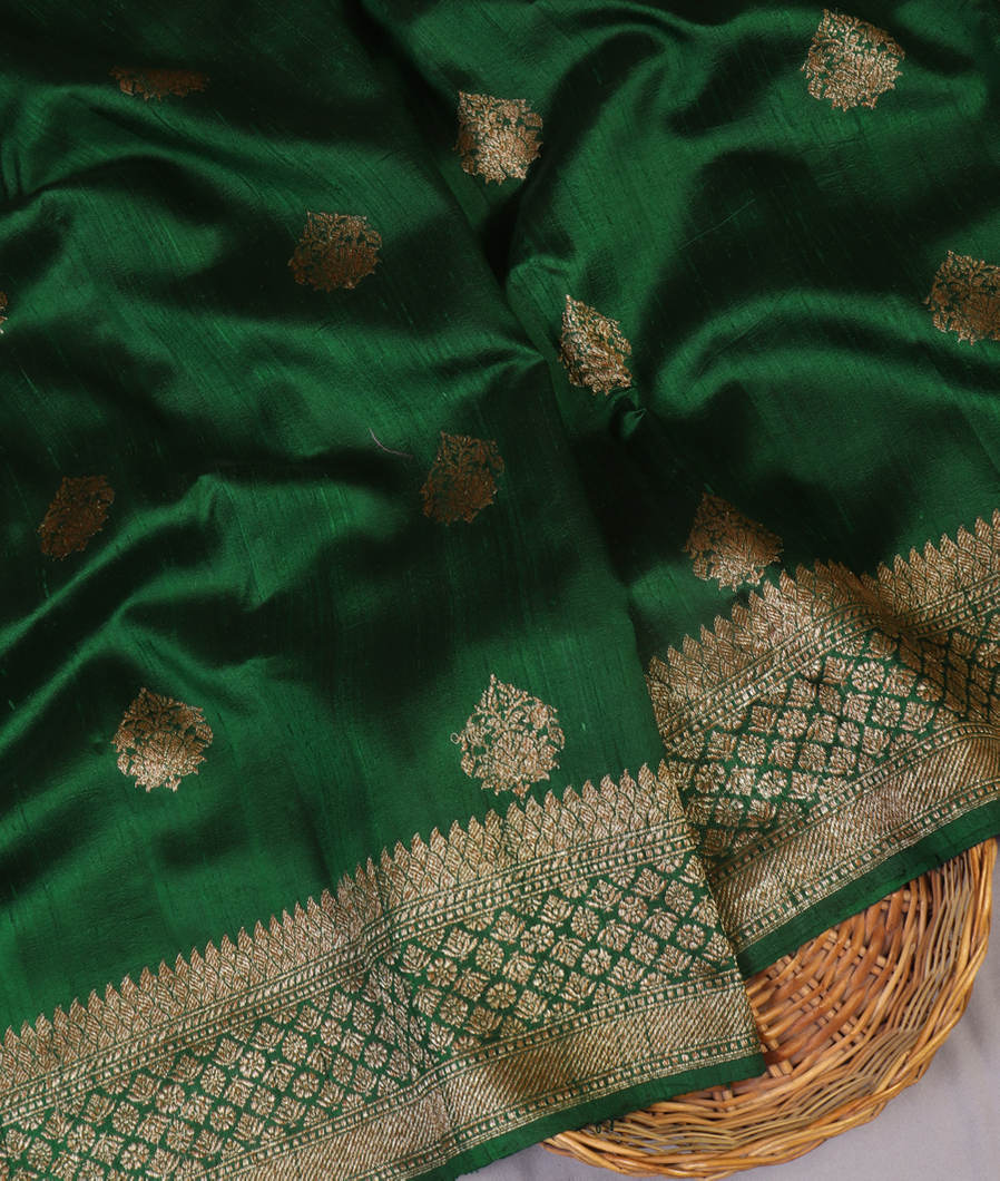 Bottle Green Banaras Tussar Saree T450228-image