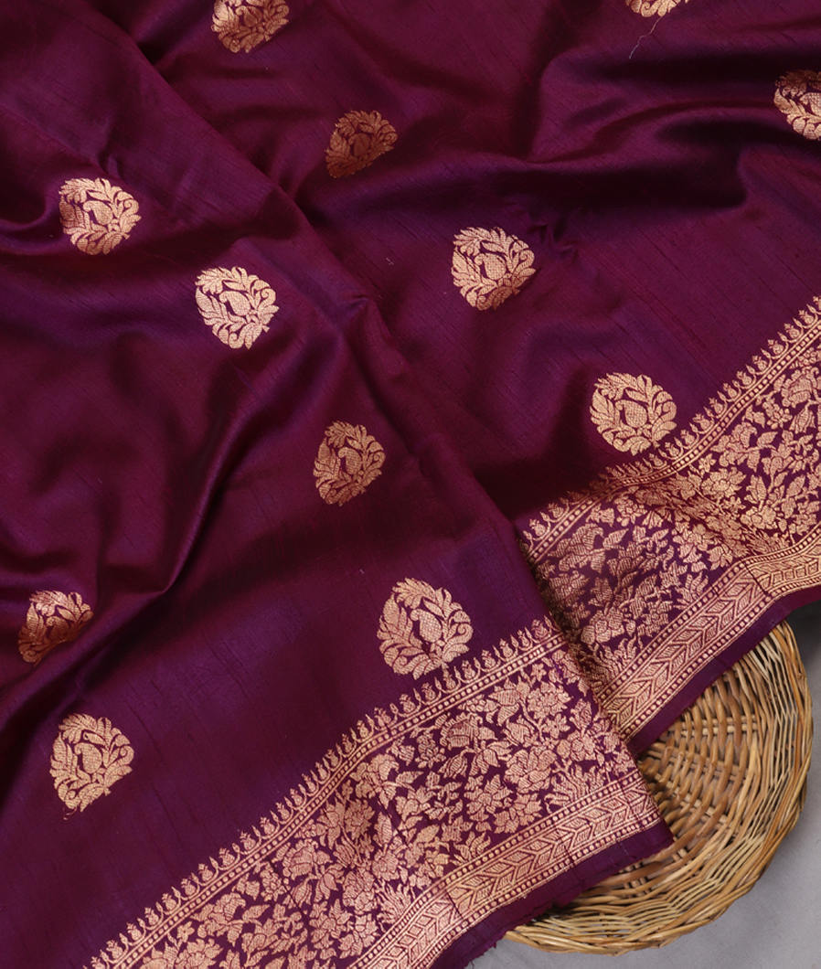 Purple Banaras Tussar Saree T446598-image