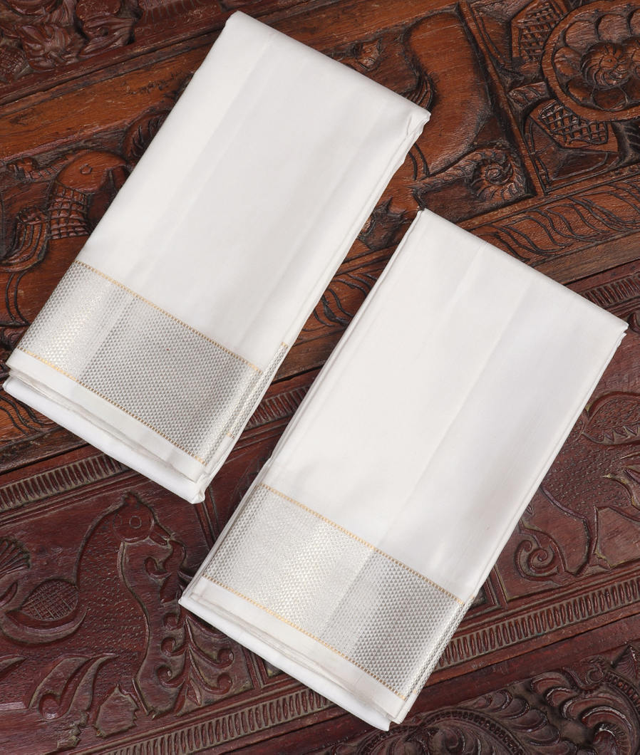 White Handwoven Kanjivaram Silk Dhoti and Vastharam T449551-image