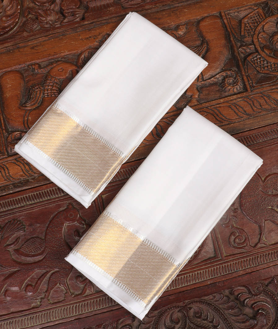 White Handwoven Kanjivaram Silk Dhoti and Vastharam T446905-image