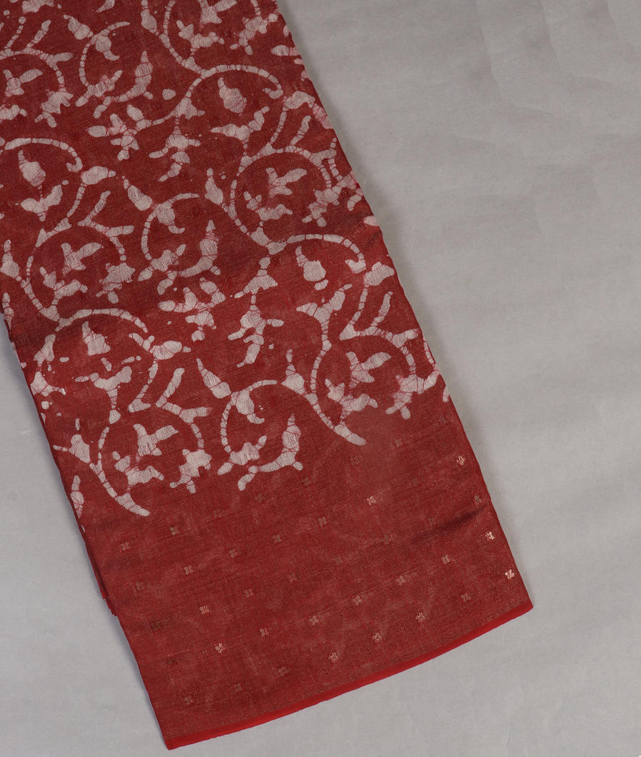 Red Tissue Linen Printed Saree T400415-image