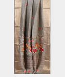 Grey Linen Embroidery Saree T4517322