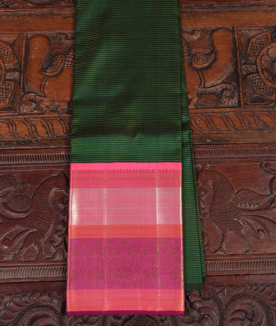 Bottle Green Handwoven Kanjivaram Silk Pavadai T271405-image