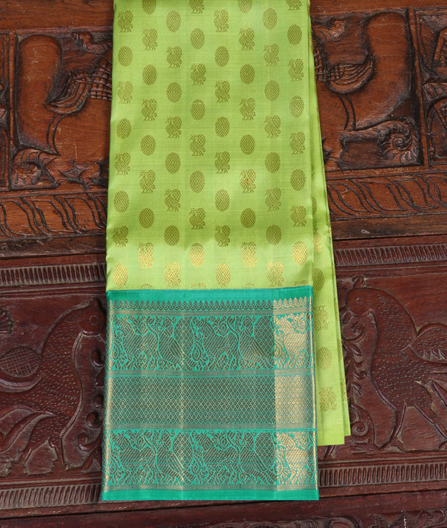 Green Handwoven Kanjivaram Silk Kids Pavadai T387197-image