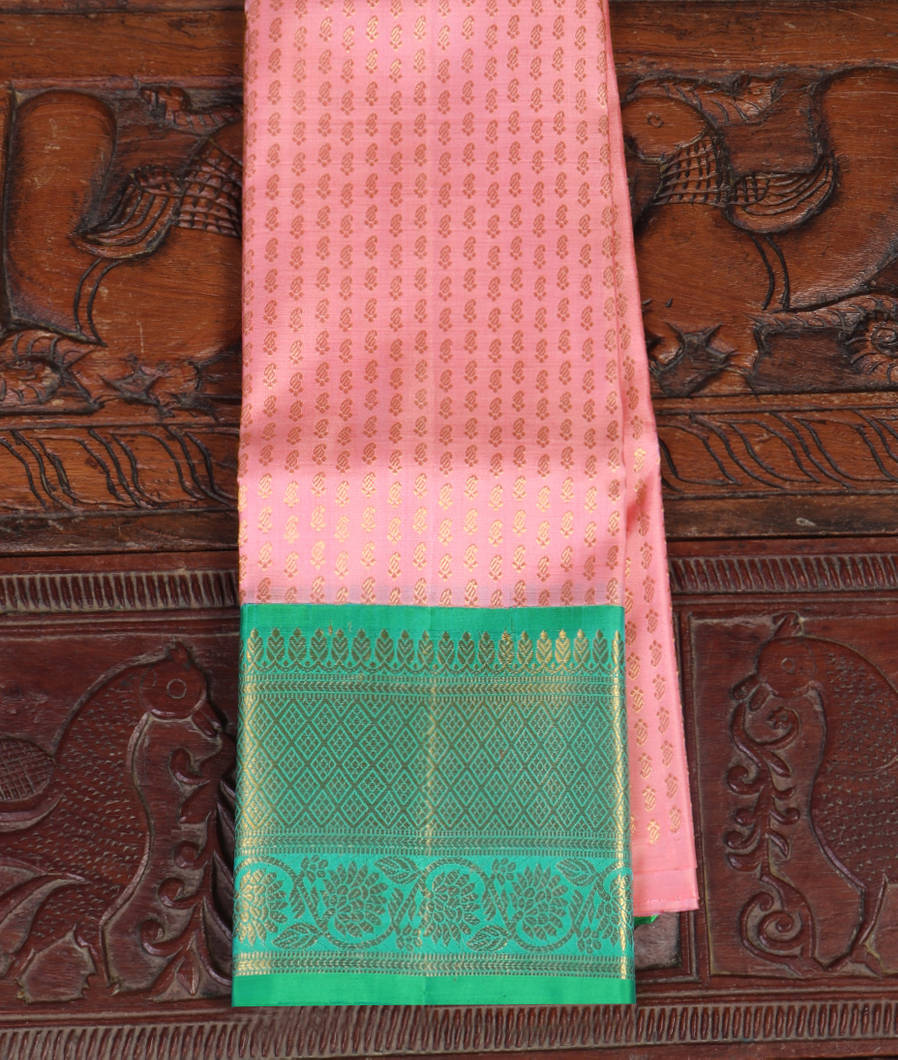 Pink Handwoven Kanjivaram Silk Kids Pavadai T419933-image