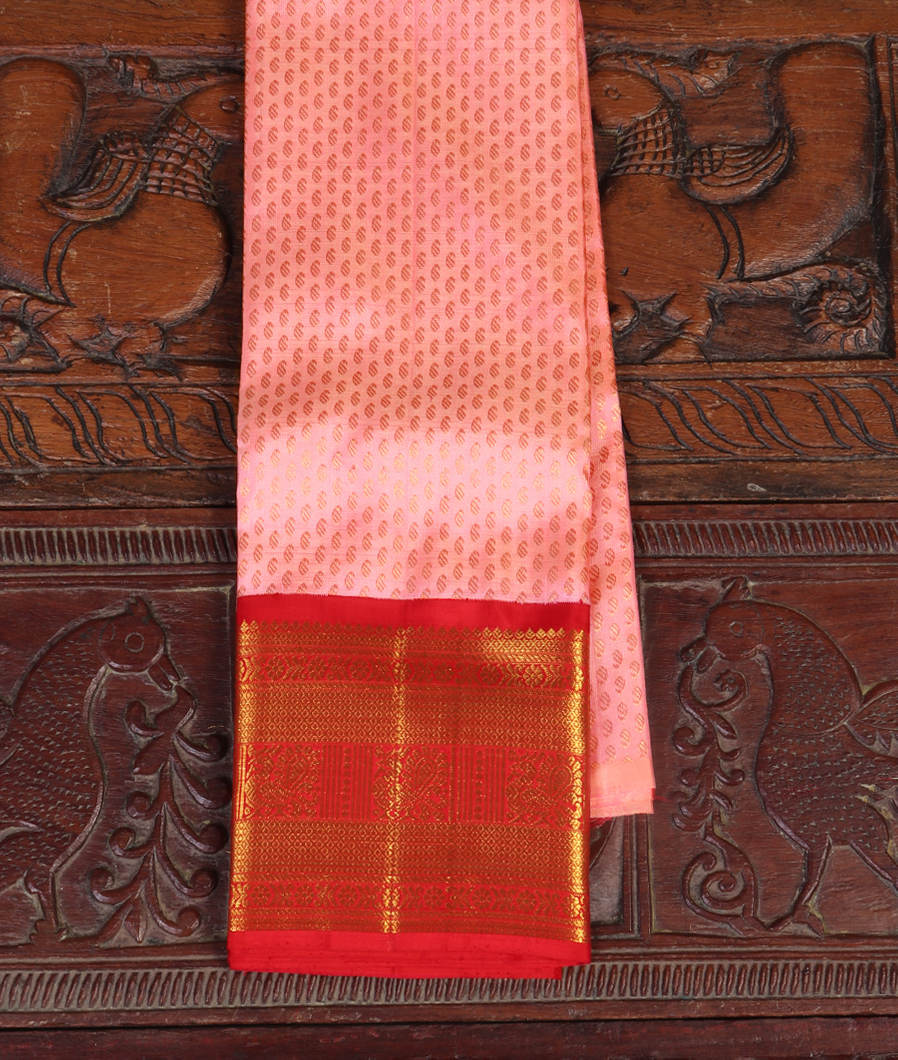 Peach Handwoven Kanjivaram Silk Kids Pavadai T399449-image