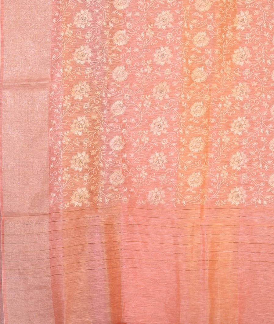 Peach Linen Embroidery Saree T4517304