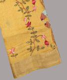 Yellow Linen Hand Embroidery Saree T4517361