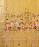 Yellow Linen Hand Embroidery Saree T4517364