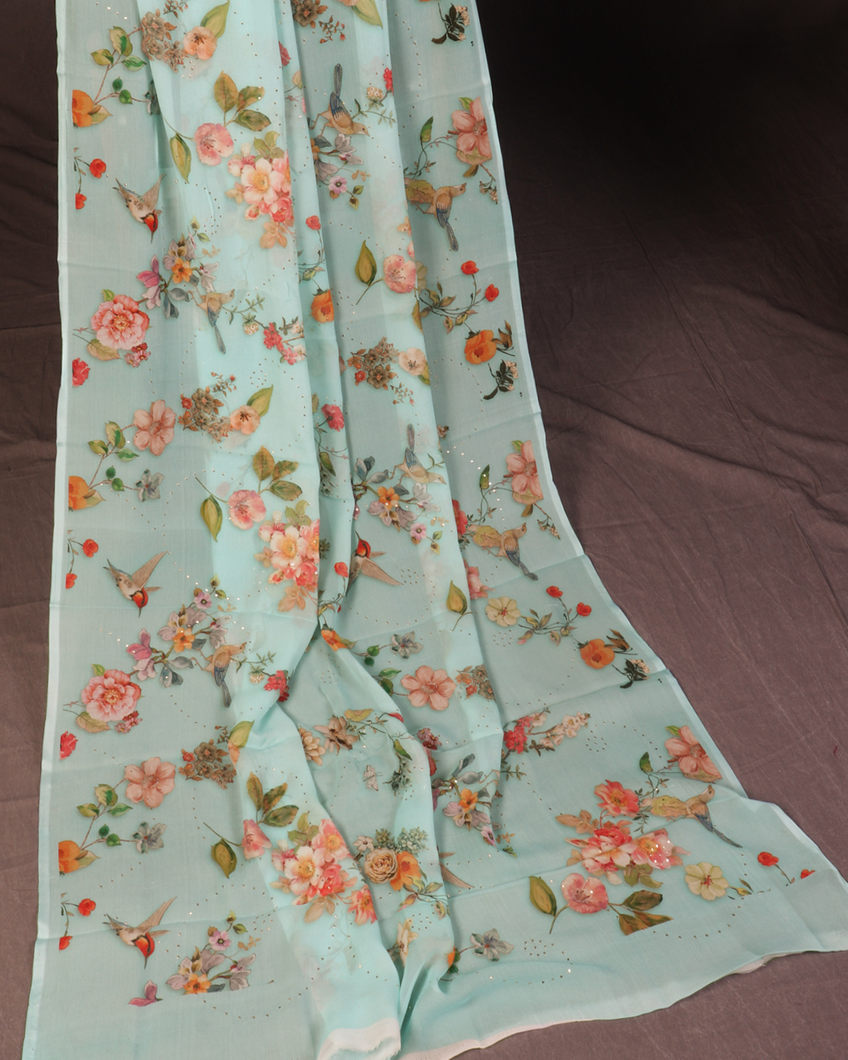 Blue Chiffon Silk Saree T4496083