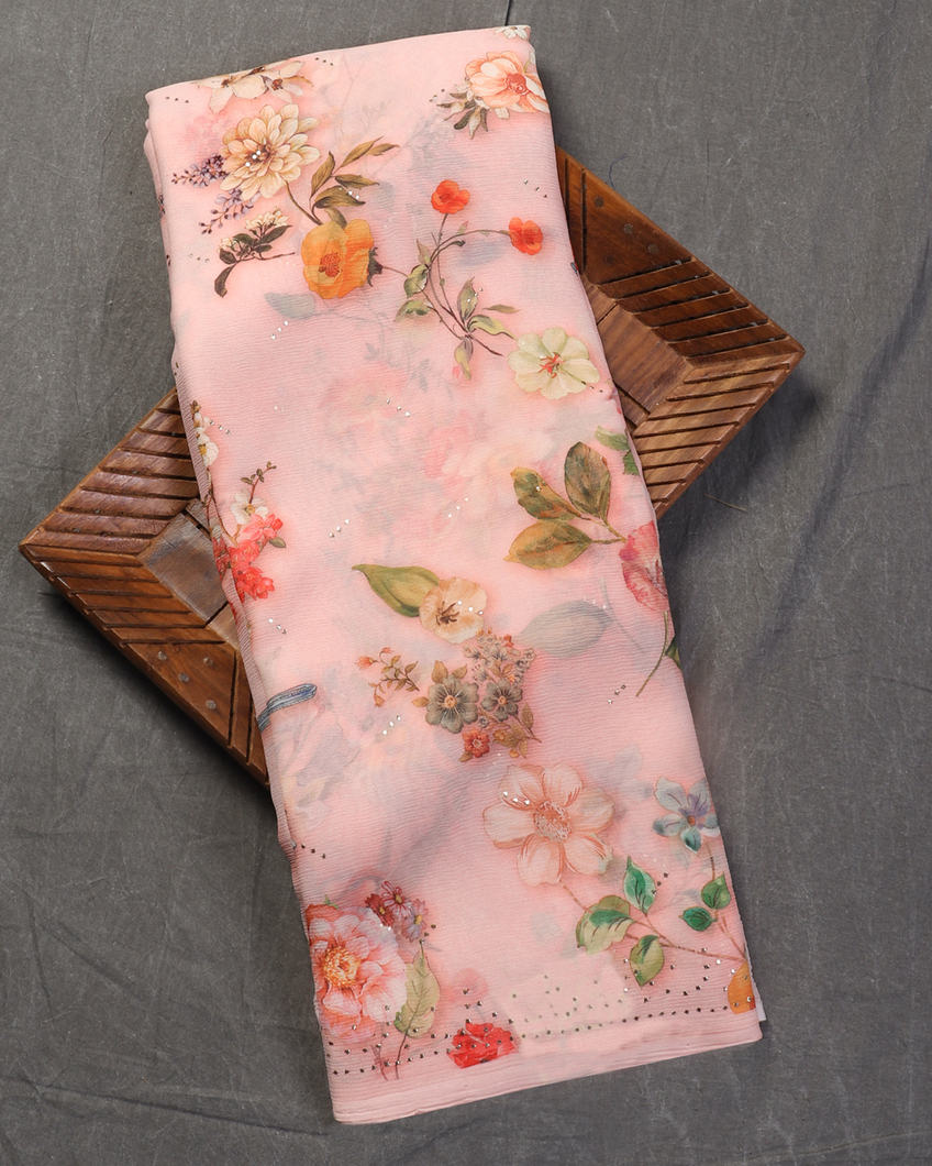 Pink Chiffon Silk Saree T449599-image