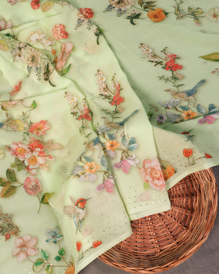 Green Chiffon Silk Saree T4496012